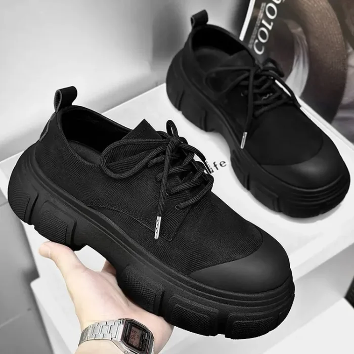 All Black Basic Custom Brand Casual Lace – up Rubber Sneakers With Low Top Design Hiking Men’s Walking Shoes
