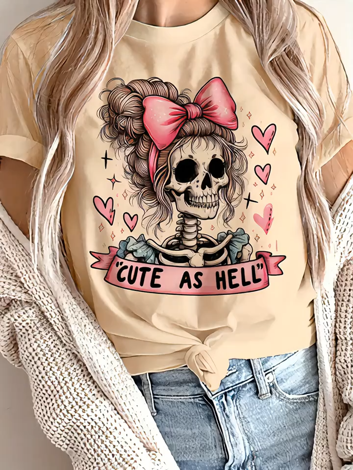 Women's Halloween Skeleton Graphic T-Shirt - 
